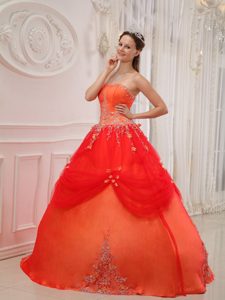 Gorgeous Orange Red and Tulle Appliqued Sweet 16 Dresses for Fall