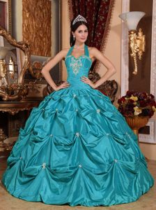 Fabulous Teal Halter Top Long Quinceanera Gown Dresses