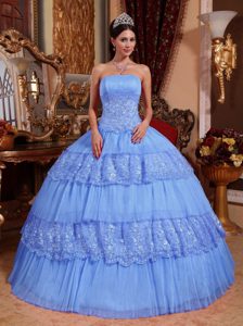 2013 Wonderful Lace-up Long Organza Quinceanera Dresses in Light Blue