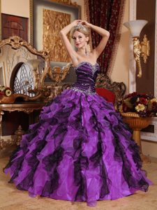Multi-color Fashionable Beaded and Ruffled Lace-up Dresses for Quinceanera