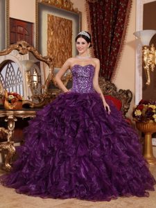 Classical Purple Sweetheart Long Organza Sweet Sixteen Dress for Fall