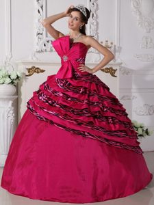 Popular Fuchsia Zebra Fall Quinceaneras Dress with Bowknot in Floor-length