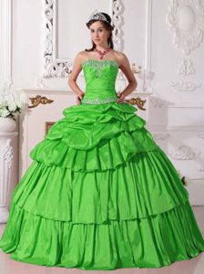 Sweet Ruched and Beaded Long Quinceanera Dresses in Spring Green