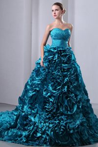 Teal A-line Sweetheart Brush Train Sweet 16 Quinceanera Dresses