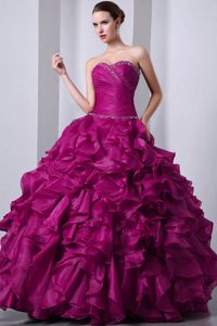 Classical Sweetheart Beaded Organza Fuchsia Sweet 15 Dress in Long