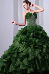 2013 Gorgeous Green A-line Ruffled Quinceaneras Dress with Brush Train