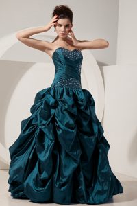 Memorable Turquoise A-line Long Quinceanera Gown Dresses with Beading