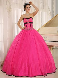 Hot Pink and Black Sweetheart 2013 Wonderful Quinces Dress with Beading