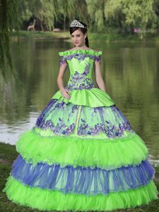 Impressive Off The Shoulder Appliqued Organza Multi-color Dress for Quince
