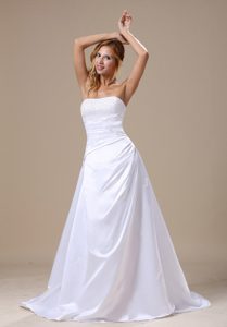 Custom Made A-line Strapless Wedding Gown with Beading and Appliques