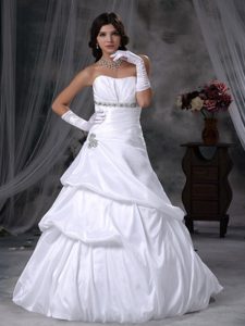 Beautiful A-line Strapless Long Bridal Gown in with Beading