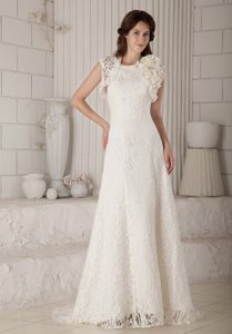 Wholesale Price High-neck Lace Wedding Gown with Brush Train