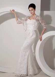 Sweetheart Mermaid Women Wedding Dress in Lace and Satin with Long
