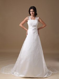 Princess Wide Straps Wedding Party Dress with Appliques in and Lace