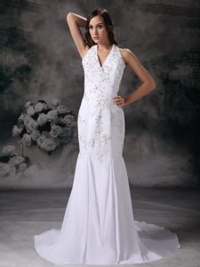 Elegant Mermaid Appliqued Dress for Church Wedding with Halter-top Neckline