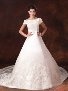 Off The Shoulder Bridal Wedding Dress and Lace with Cathedral Train