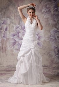 Dressy A-line Halter-top Wedding Party Dress with Handle Flowers and Pick-ups