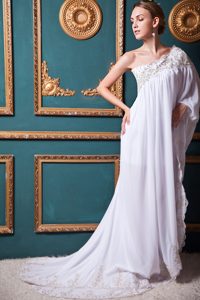 New Stylish One Shoulder Dress for Church Wedding with Appliques
