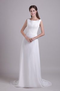 Simple Empire Scoop Garden Wedding Dress with Sweep Train and Sheer Back