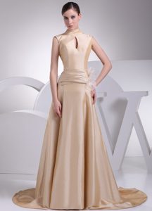 A-line Champagne High-neck Dress for Wedding with Keyhole and Ruches 2013