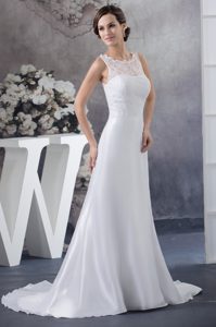 Beautiful Scoop Outdoor Bridal Dresses with Keyhole on Back and Sweep Train