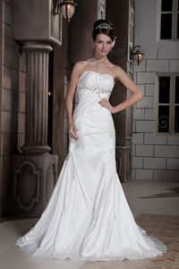 Strapless Church Wedding Dress with Beadings and Ruches for Autumn