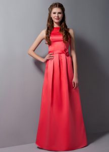 High Neck Red Beautiful Junior Bridesmaid Dress with Sash for Fall