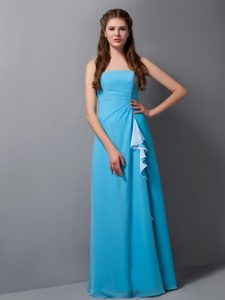 Classical Strapless Long Chiffon Maid of Honor Dresses in Baby Blue