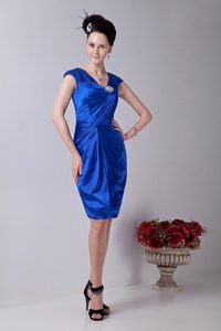 Royal Blue V-neck Ruched and Beaded 2012 Wonderful Maid of Honor Dress