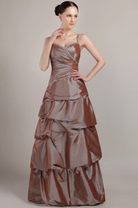 A-line Spaghetti Strap Long Sequins Bridesmaid Dress in Brown