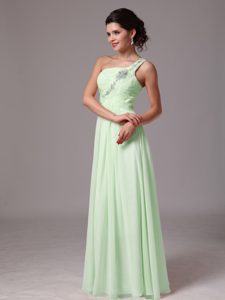 Sweet Ruched and Beaded One Shoulder Light Green Dress for Prom Queen