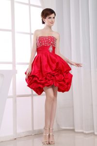 Elegant Beaded A-line Strapless Red Prom Homecoming Dress with Pick-ups