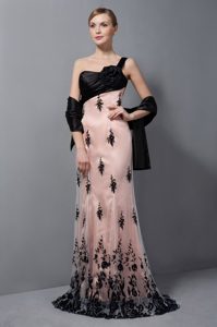 Lovely Brush Train Tulle Lac Prom Celebrity Dresses in Light Pink and Black