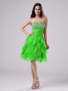 Dressy Ruched and Beaded Sweetheart Prom Gown Dress in Spring Green