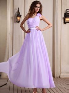 Lavender One Shoulder Ankle-length Charming Chiffon Prom Dress for Ladies