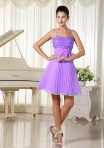 Spaghetti Unique Lavender Beaded Prom Homecoming Dresses with Bowknot