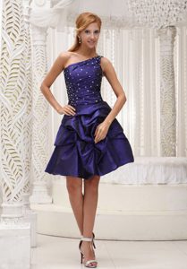 Sweet Dark Purple One Shoulder Knee-length Prom Graduation Dress for Fall