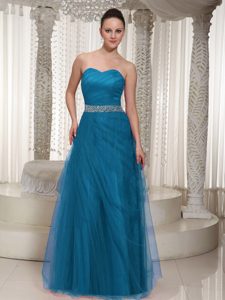 Sweetheart Beaded Long Tulle Magnificent Teal Prom Dress for Girls