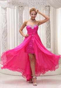 Hot Pink Beaded Chiffon and Sequin Wonderful Prom Holiday Dress for Fall