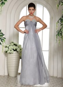 Gray Beaded and Ruched Impressive Long Dress for Prom under 150