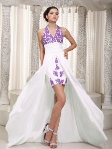 Charming White and Purple Halter Dresses for Prom Princess with Appliques