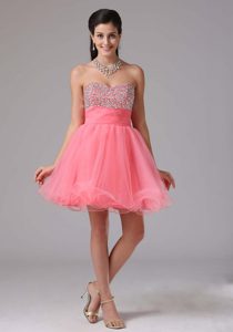 Watermelon Sweetheart Lace-up Beaded Organza Fabulous Prom Gown Dress