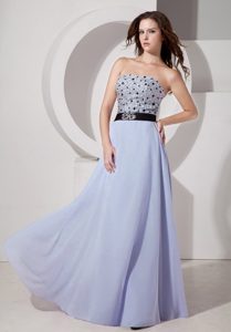 Strapless Beaded Long Chiffon Sweet Prom Dresses for Girls in Lilac