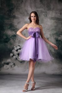 Custom Made Lilac A-line Mini-length Prom Dress Made in Organza with Bowknot