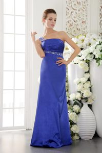 Blue Sheath One Shoulder Long Prom Party Dresses with Beading