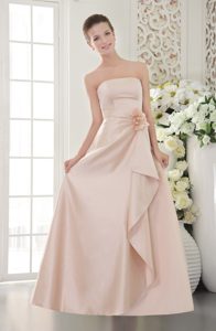 Elegant Strapless Satin Prom Long Dresses with Hand Flower in Baby Pink