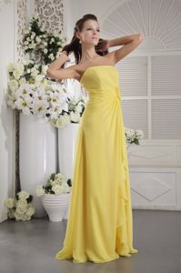 Yellow Empire Strapless Prom Dress for Graduation with Hand Flowers