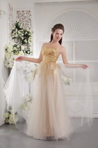 Champagne Empire Sweetheart Prom Celebrity Dress and Sequins on Sale