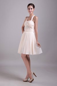 Elegant Empire Halter Top Knee-length Party Prom Dress with Ruching