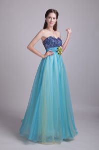 Baby Blue A-Line Sweetheart Organza Prom Formal Dresses with Handle Flower